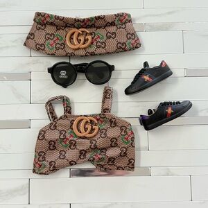Labubu clothe GG  Brown and Tan Monogram 5 pc outfit for Pop marts Labubu doll